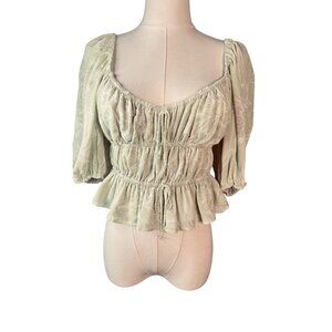 NWT WAYF Womens Medium Pistachio Green Floral Smocked Crop Top Elastic Waist